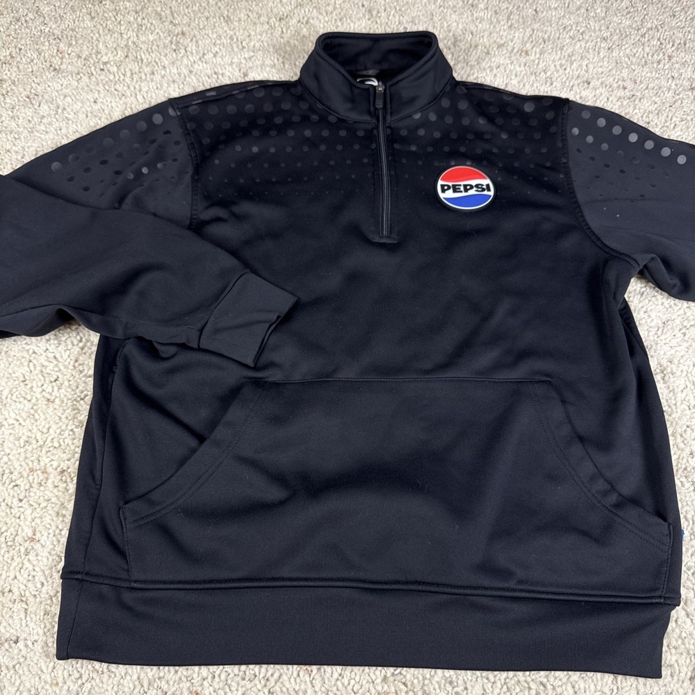 NEW Pepsi Men's Pullover Sz M 1/4 Zip Black Long Sleeve Bubble Logos pep+